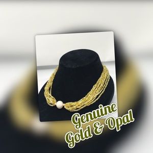 Yellow and White Opal necklace with 14K gold